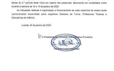 Comunicado – Início do 2.º período