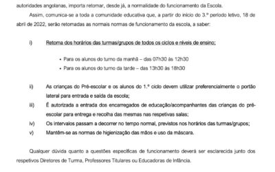 Comunicado: Funcionamento do 3.º período