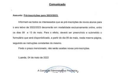 Pré-Inscrições para 2022-2023