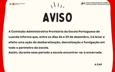 Aviso de Encerramento – 26 a 29 de dezembro
