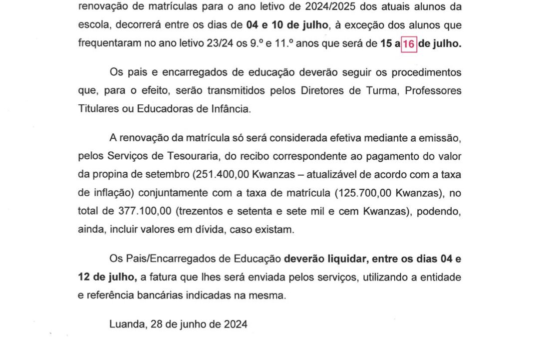 Renovação de Matrículas para 2024-2025