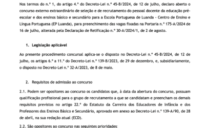 Aviso de abertura – Concurso extraordinário de vinculação de docentes à EPL-CELP