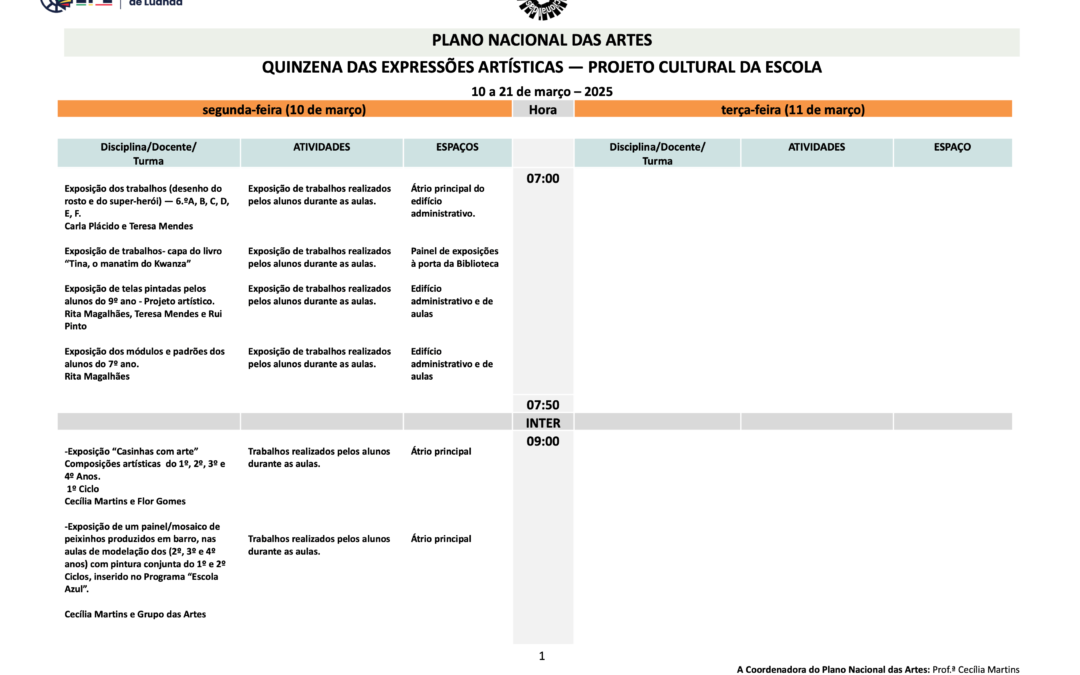 Quinzena das Expressões Artísticas – 10 a 21 de março de 2025