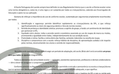 Comunicado a toda a Comunidade Escolar – Utilização do Uniforme Escolar