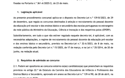 Aviso de abertura – Concurso externo de vinculação de docentes à Escola Portuguesa de Luanda da rede pública do Ministério da Educação, Ciência e Inovação