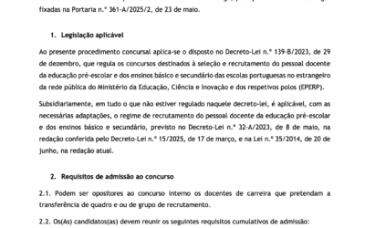 Aviso de abertura – Concurso interno de docentes para a Escola Portuguesa de Luanda da rede pública do Ministério da Educação, Ciência e Inovação