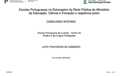 Listas provisórias de admissão e de exclusão – Concurso Interno de vinculação de docentes à EPL 2025/2026