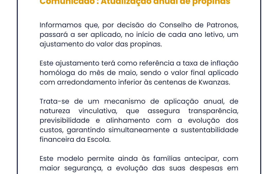 Atualização anual de propinas