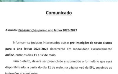 Pré-inscrições para o ano letivo 2026-2027