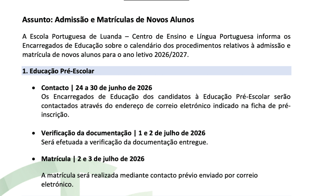 Admissão e Matrículas de Novos Alunos