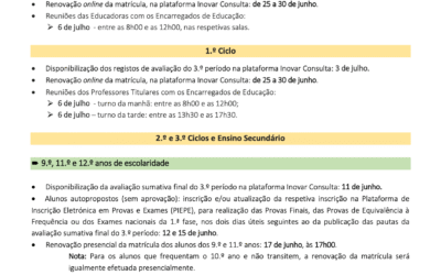 Informações de Final do Ano Letivo 2025-2026 – Matrículas e Reuniões com Encarregados de Educação