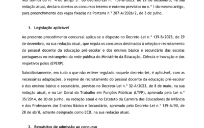 Aviso de Abertura – Concurso interno e concurso externo de docentes para a Escola Portuguesa de Luanda da rede pública do Ministério da Educação, Ciência e Inovação e dos respetivos polos